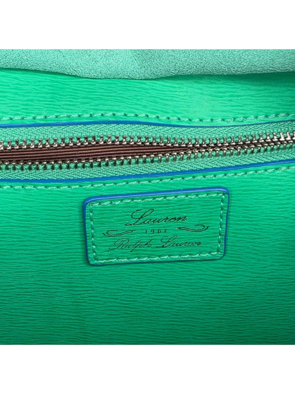 Lauren Ralph Lauren Tate Shopper Tote Bag Green Leather Pepper French Blue - Picture 13 of 16